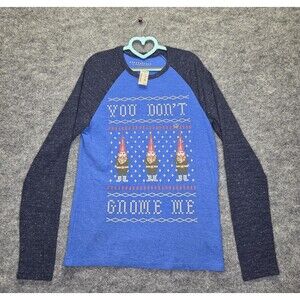 Aeropostale Shirt Mens Medium Blue Gnome Christmas Raglan Long Sleeve Graphic
